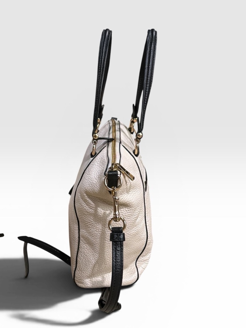 Coach Small Prairie Satchel Pebble Leather Chalk Black Bag Crossbody - Picture 7 of 15